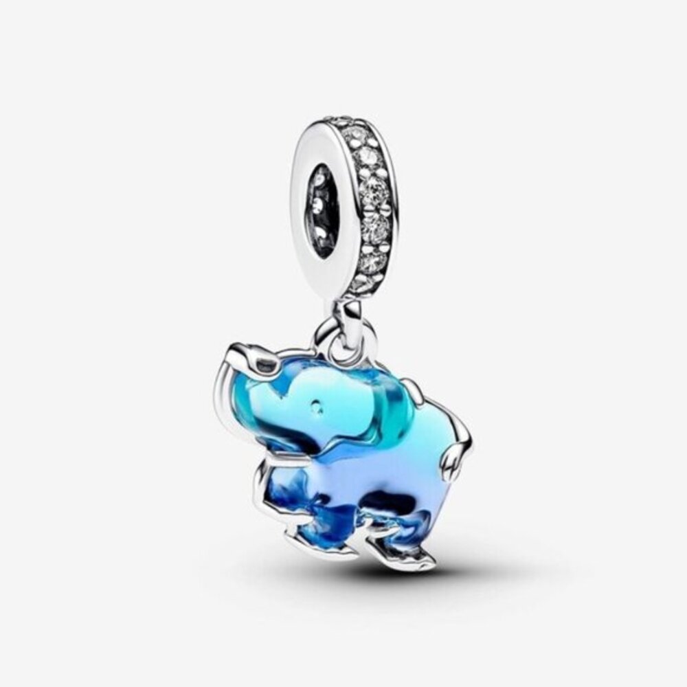 Authentic Blue Murano Glass Elephant Dangle Pandora Charm